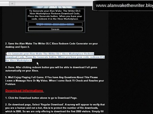 Alan Wake The Writer Xbox 360 DLC Crack (Free Redeem Codes) - video  Dailymotion