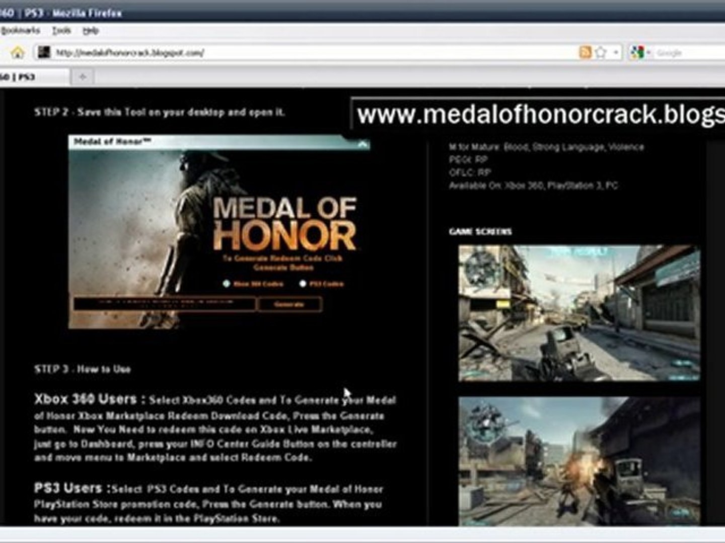 Medal of Honor Redeem Codes For Xbox 360, PS3 - video Dailymotion