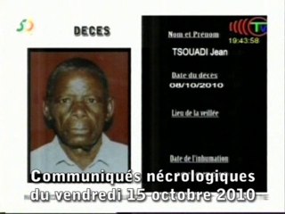 Communiqués nécrologiques du 15-10-10