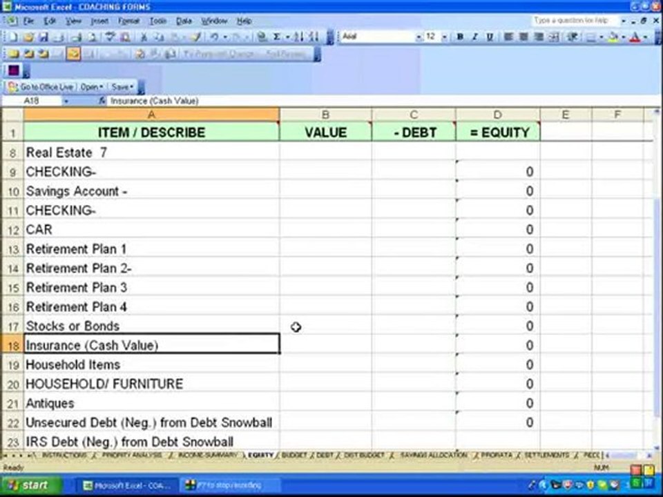 Budget, Part 2: The peace page (equity)