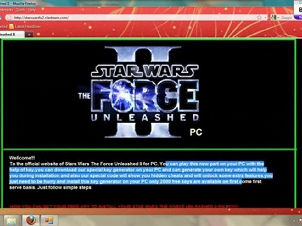 Free Keys 100% full working Star wars unleashed 2 PC