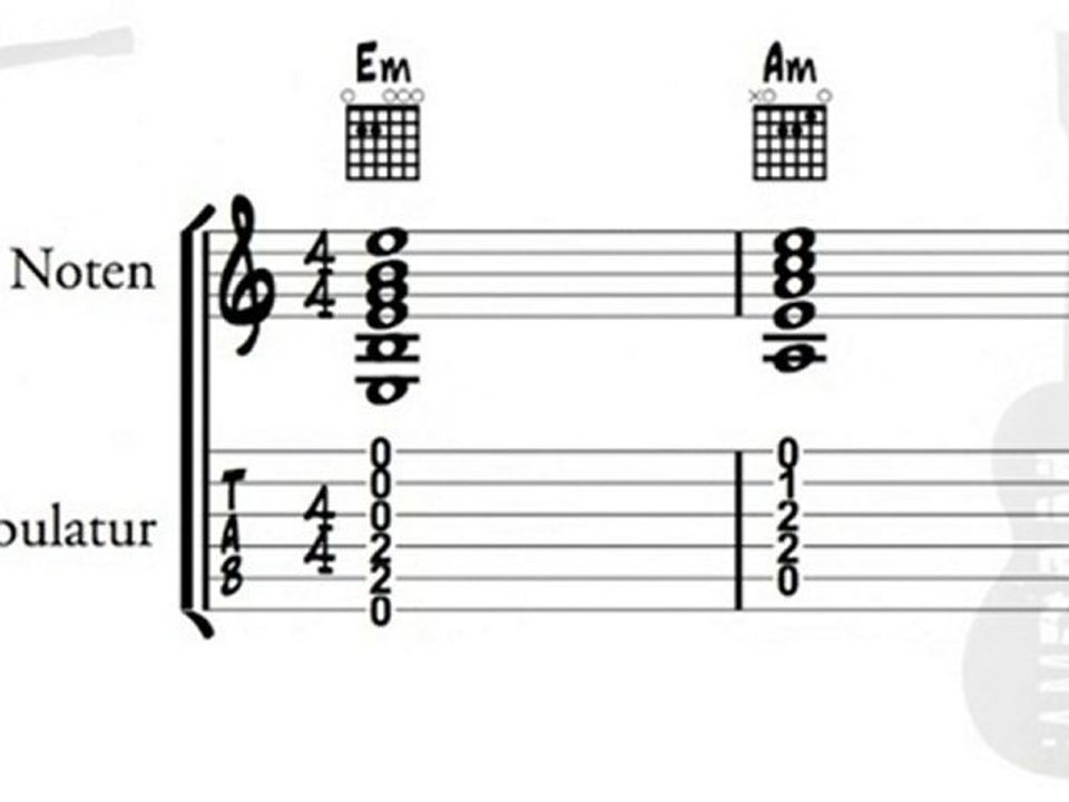 E-Moll und A-Moll in TAB und Noten