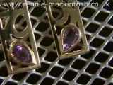 Gold Charles Rennie Mackintosh earrings set with amethyst FE