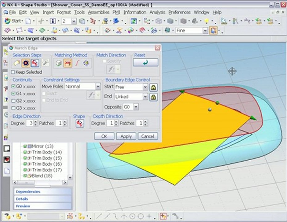 NX Shape Studio - Match Edge fonksiyonu