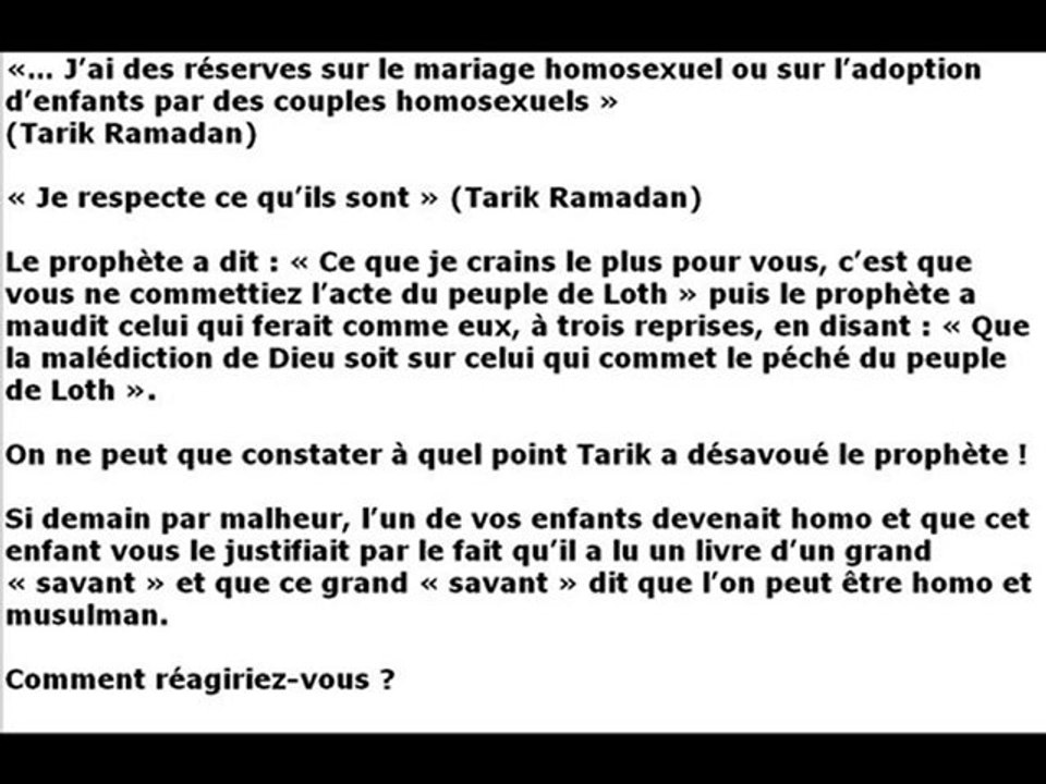 Tariq Ramadan a des réserves sur le mariage homosexuel