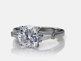 3-Carat Round Cubic Zirconia Baguette Solitaire 14K CZ Ring