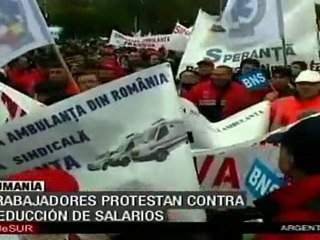 Trabajadores en Rumania protestan contra reducción de salar