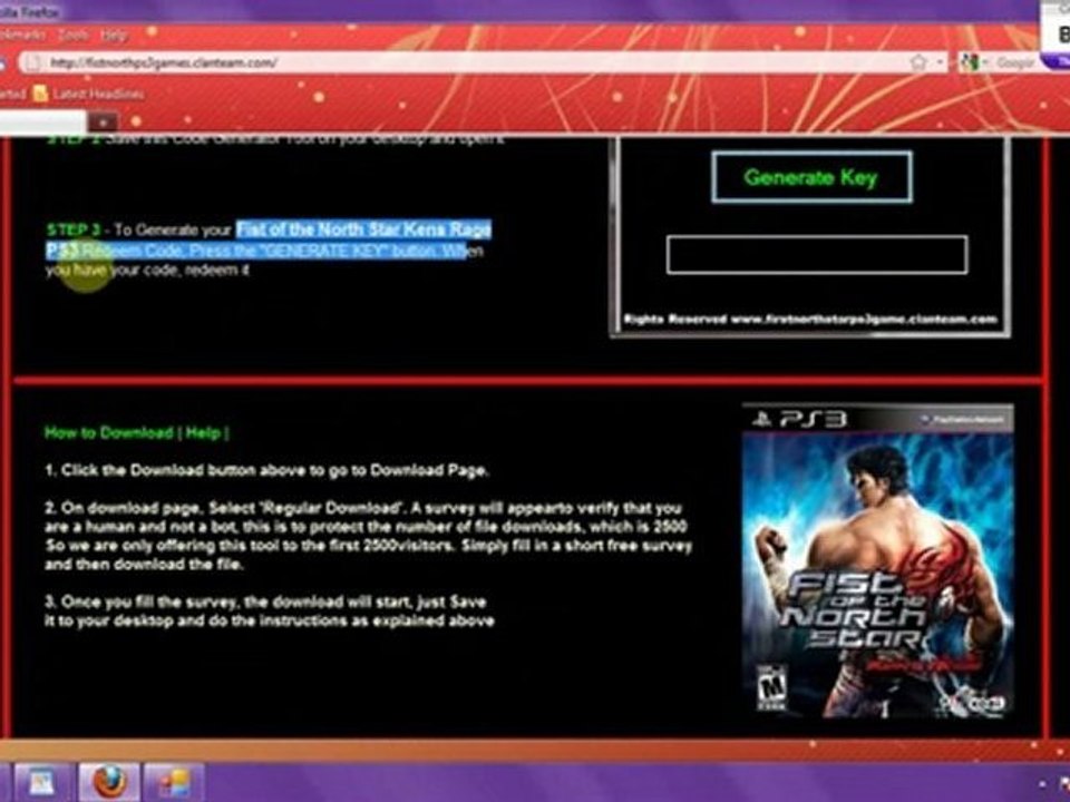Free Fist of North Star Kens Rahe PS3 Keys Gurrantee Works!!