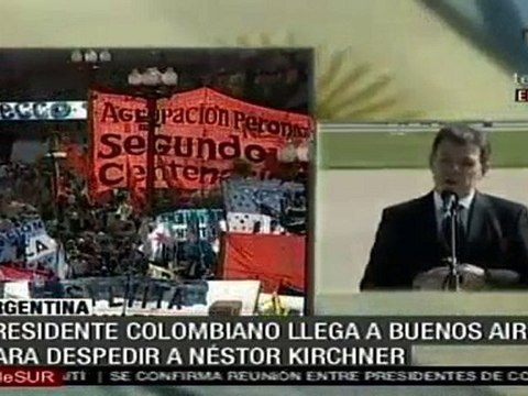 Presidente colombiano llega a la Argentina para despedir a Néstor Kirchner