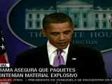 Obama: los paquetes procedentes de Yemen contenían bombas
