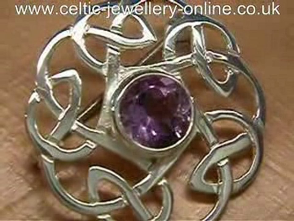 Silver Celtic Brooch DWO901 Real amethyst