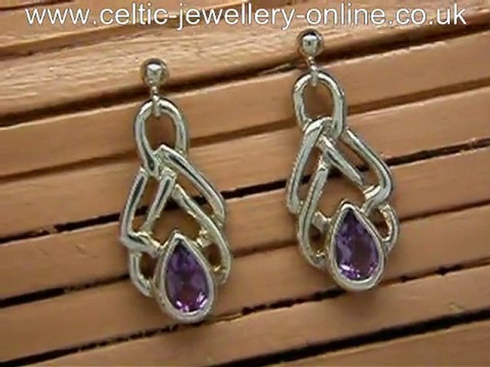 Silver Celtic Earrings DWO411 Amethyst