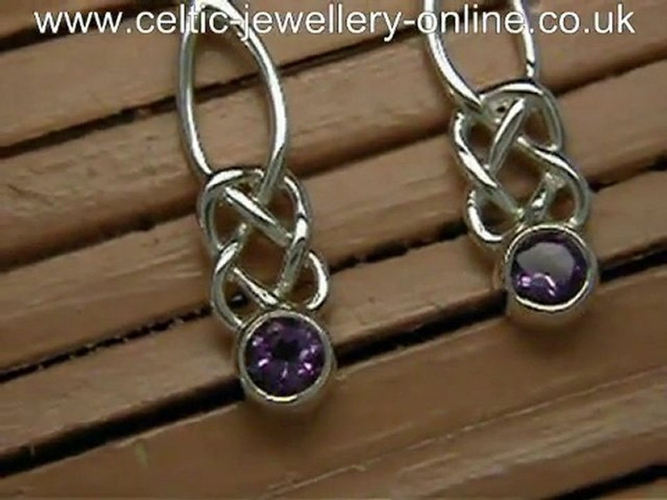 Silver Celtic Earrings DWO410 Amethyst