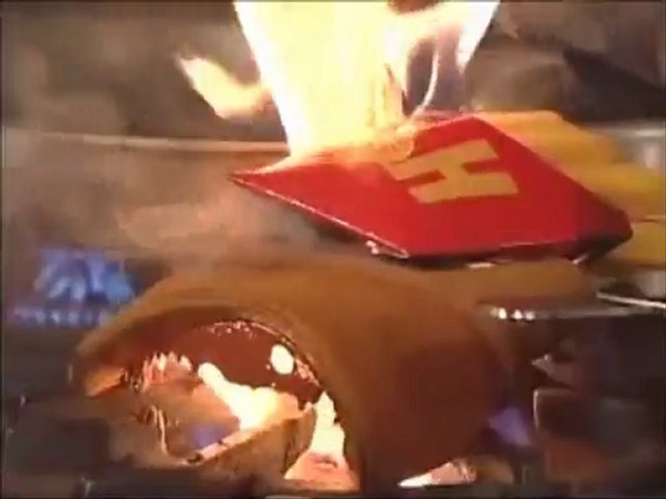 Theresa sets burger hut on fire.