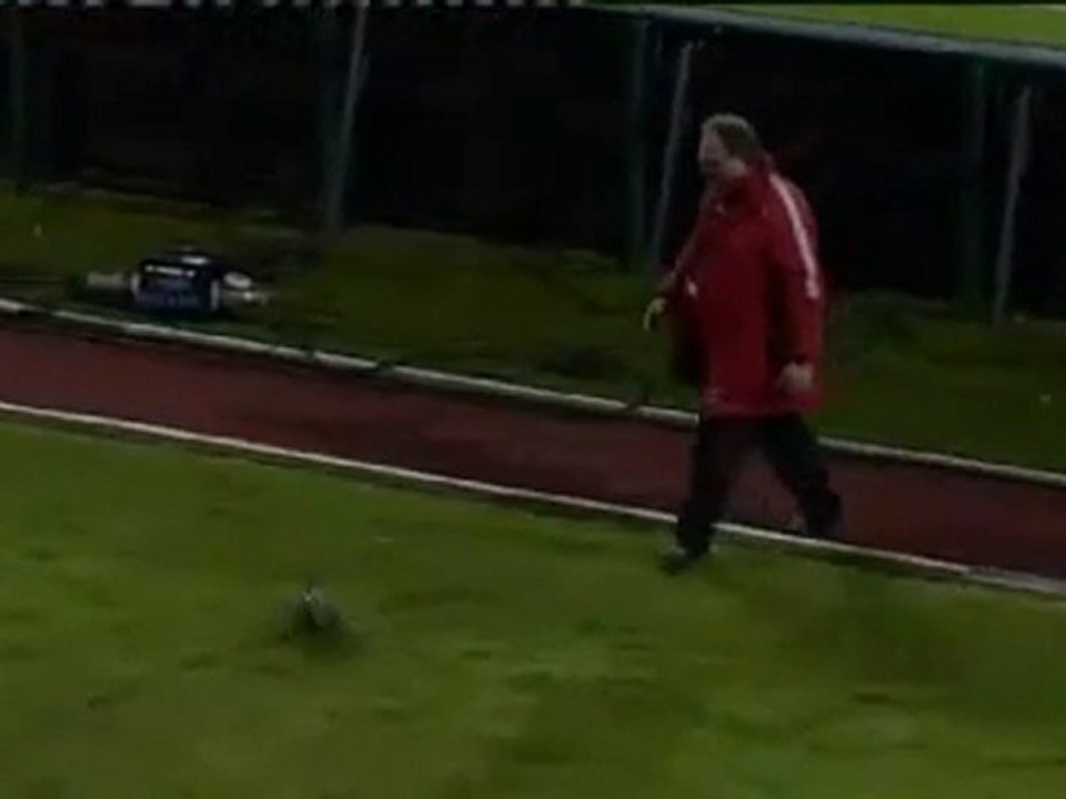 Football player throws duck out of pitch