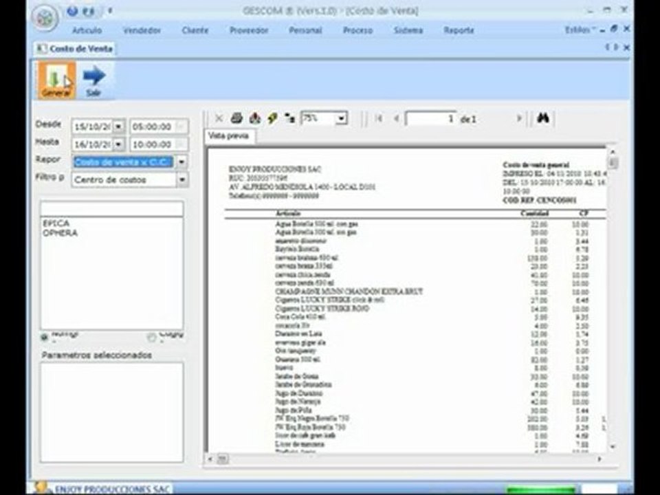 GesCom - Costo de Venta