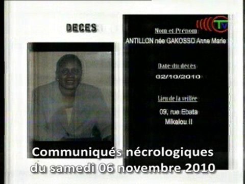 Communiqués nécrologiques du 06-11-10