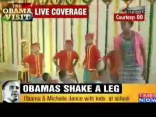 president obama and michelle obama dance with kids in india