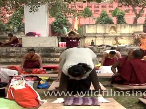 Monks Praying in Mahabodhi Temple