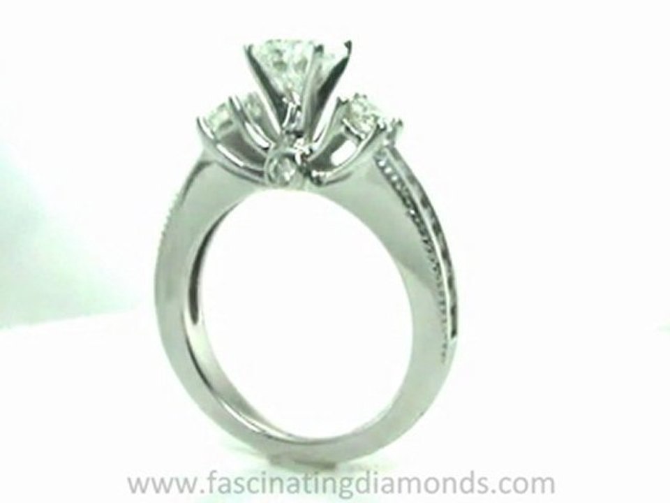 Heart Shape Three Stones Trellis Set Round Diamond Engagement Ring FDENR7325HT