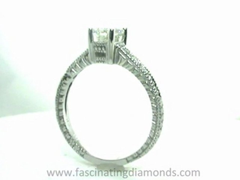 FDENR659EM   Emerald Cut Diamond Engagement Ring Vintage Style Pave Set