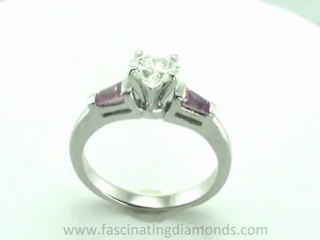 R100-HPBT   Heart Shape Three Stones  Diamond Ring W Pink Sapphire