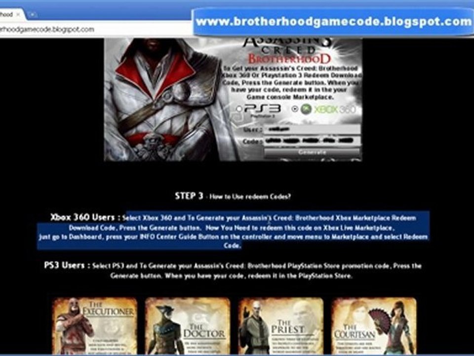Assassin's Creed Brotherhood Redeem Code (Xbox 360/ PS3)