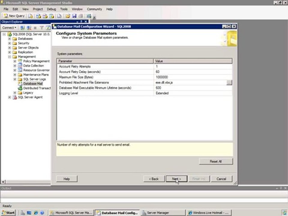 Configure Database Mail in SQL Server 2008