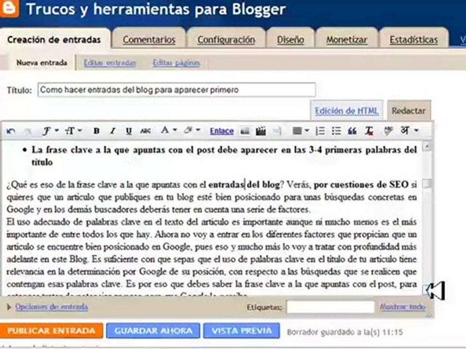 Como hacer  entradas del blog y aparecer primero