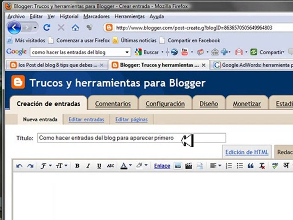 Como hacer  entradas del blog y aparecer primero 2