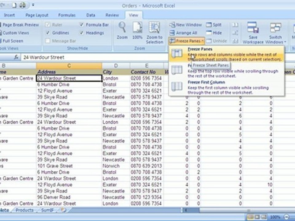 Freeze Rows in Excel 2007