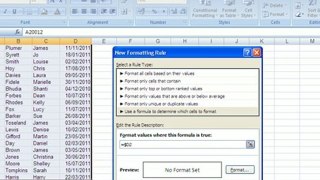 Conditional Format Entire Row in Excel 2007