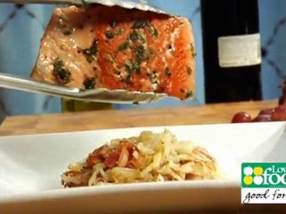 Pan Seared Salmon with Bacon Braised Cabbage
