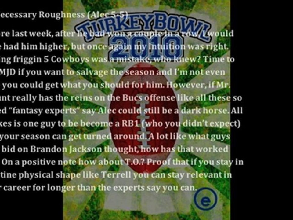 SFFL Week 10 Power Rankigs: Turkey Bowl Edition