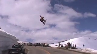 Huge Road Gap Snowboard crash snowboarder comes up short