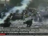 Protestas contra empresa minera deja 18 personas heridas