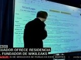 Ecuador ofrece residencia y tribuna al fundador de WikiLeaks