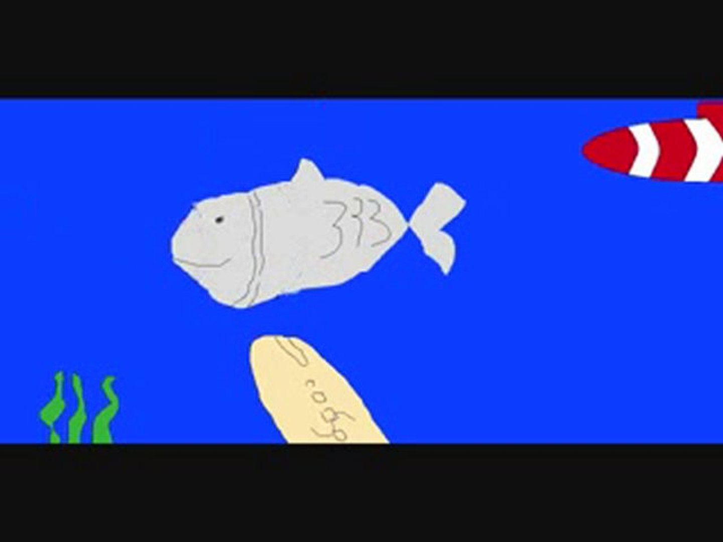 Animated shark eats an animated fish