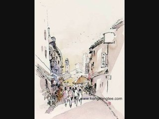 Singapore Watercolour Art - Singapore Riverside