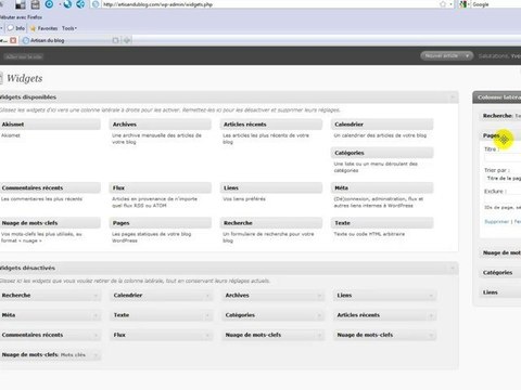 Ajouter pages et widgets et ouvrir le blog à Google
