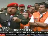 Visita de presidentes Chávez y Correa a refugios de damnificados por lluvias