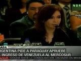 Hay que reimpulsar ingreso pleno de Venezuela al Mercosur: Cristina Fernandez