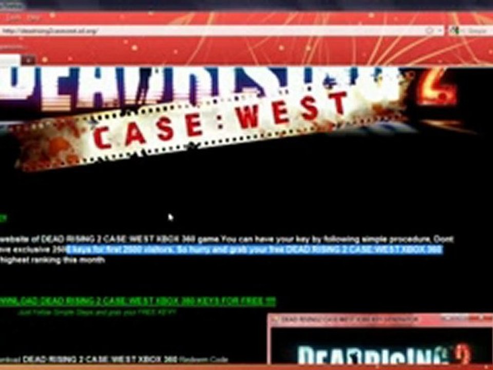 FREE DEAD RISING2 CASE WEST XBOX 360 KEYS 100% WORKING