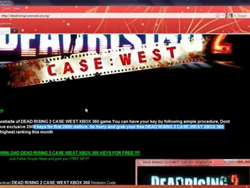 FREE DEADRISING2 CASE WEST XBOX 360 CD KEYS 100% WORKING