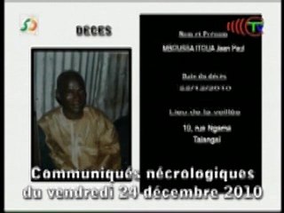 Communiqués nécrologiques du 24-12-10