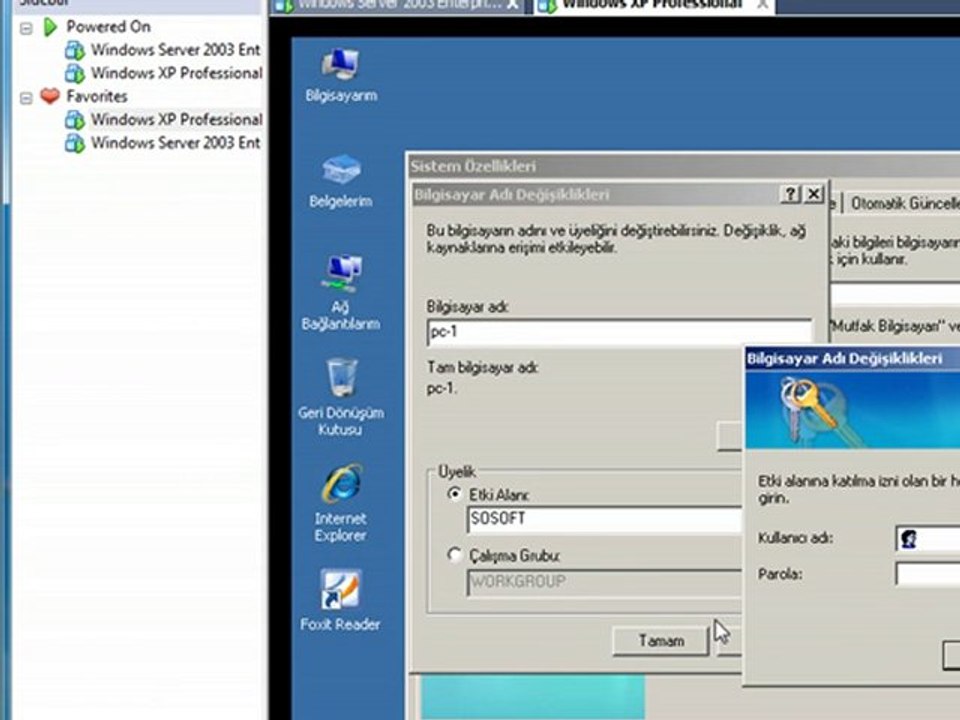 Windows Server 2003  server'a bağlanma