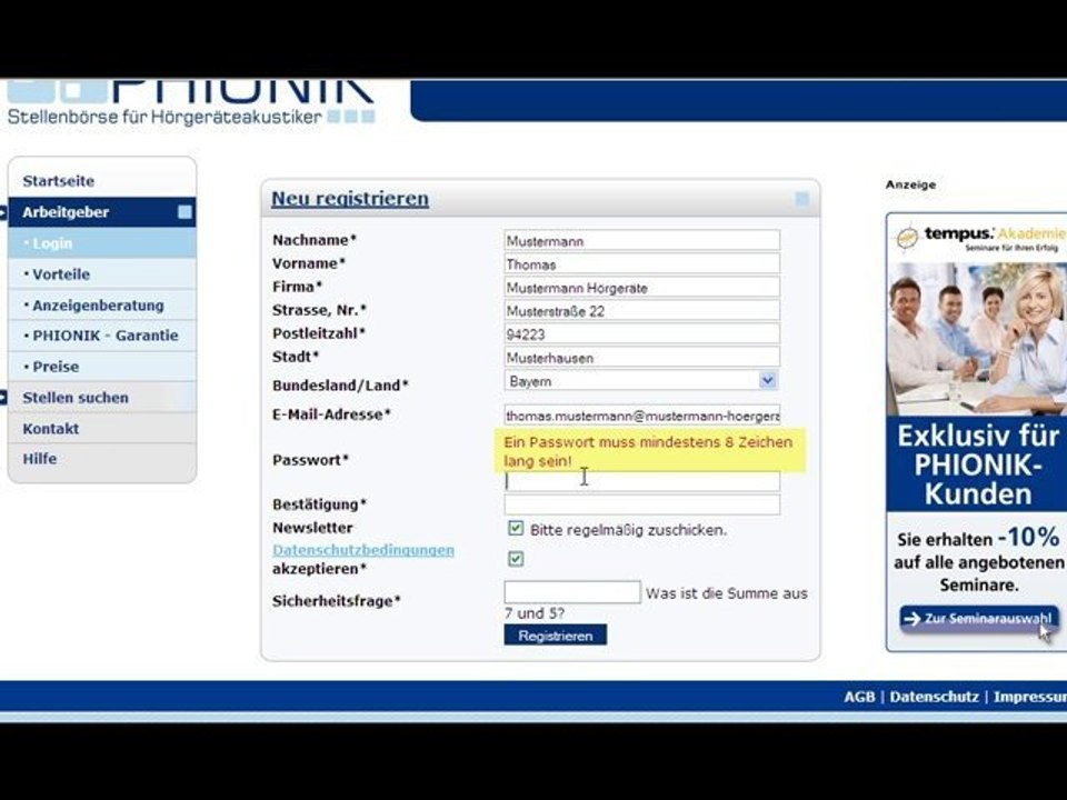 http://www.phionik.de REGISTRIERUNG /Stellenbörse