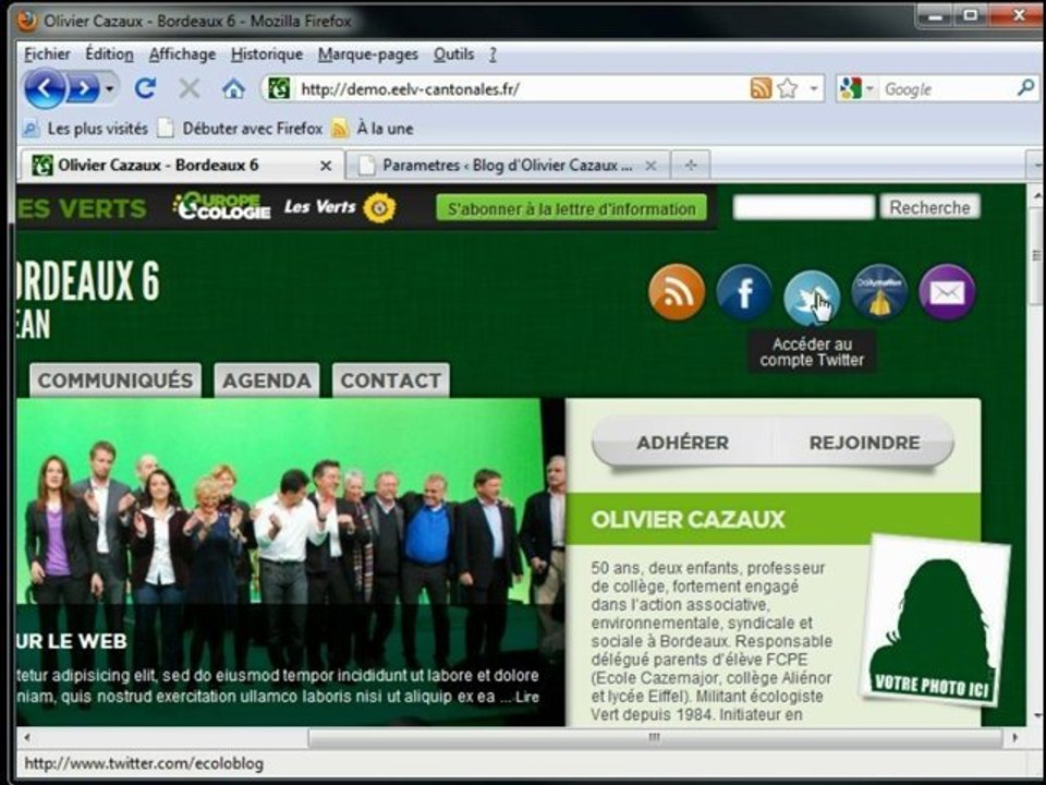 les boutons Twitter FB et DM