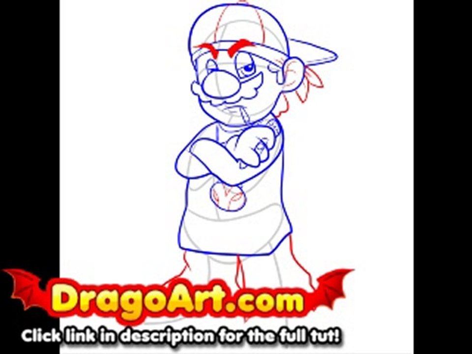 How to draw gangster Mario, step by step