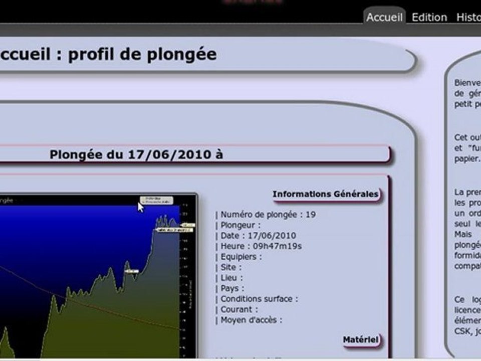 Logiciel WEB : Journal de Plongée